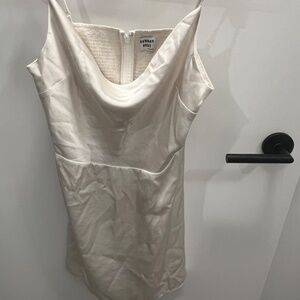 Adorable Satin Off-White Mini Dress